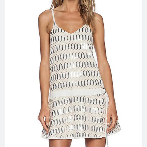 NBD white and silver sequin drop waist mini dress - Picture 1 of 7